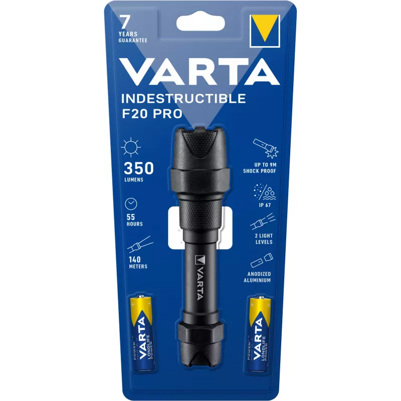 Varta Indestructible F20 Pro - taskulamppu - musta - alumiini - 9 m - IP67 - LED