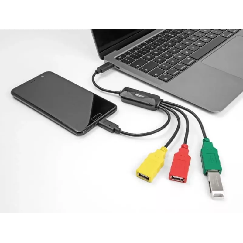 DeLOCK 4-porttinen USB 2.0 -kaapelikeskitin USB Type-C - 3 x USB-A liitäntä + 1 x USB-C pistoke
