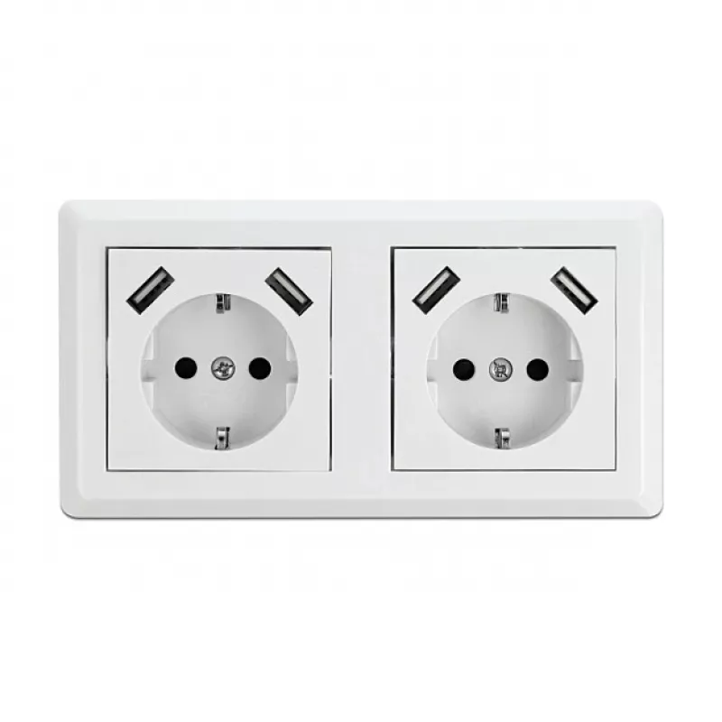 Seinäpistorasia DeLOCK 2-osainen 4 USB-liitännällä 2 x 2,8 A