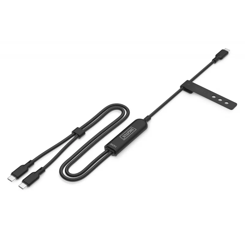 DIGITUS USB-C 2in1 -latauskaapeli 140W, USB-C 2×USB-C, 1,8 m, USB 2.0, musta