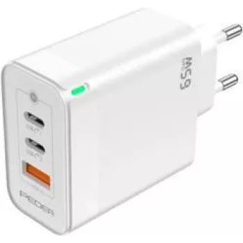 PEDEA pikavalaisin ”Triple” 65W GaN USB-C PD USB-A valkoinen - verkkolaite - USB Type-C