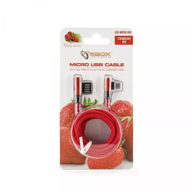 Sbox USB->Micro USB 90 M/M 1,5m USB-MICRO-90R mansikanpunainen