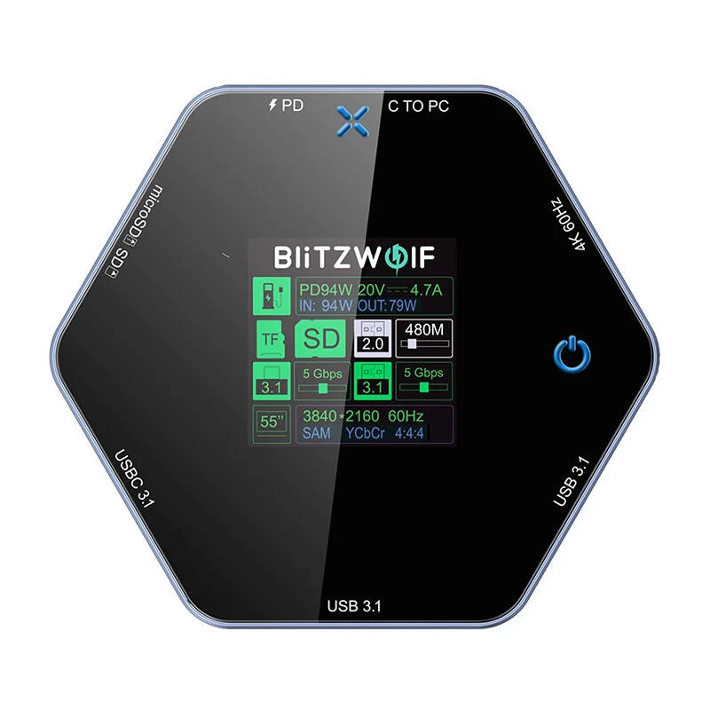Telakointiasema BlitzWolf BW-TH16 8in1 USB 100W LCD-älynäytöllä
