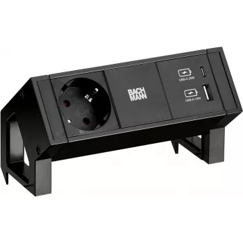 Bachmann DESK2 1x CEE7/3 USB A/C laturi musta (902.9109)