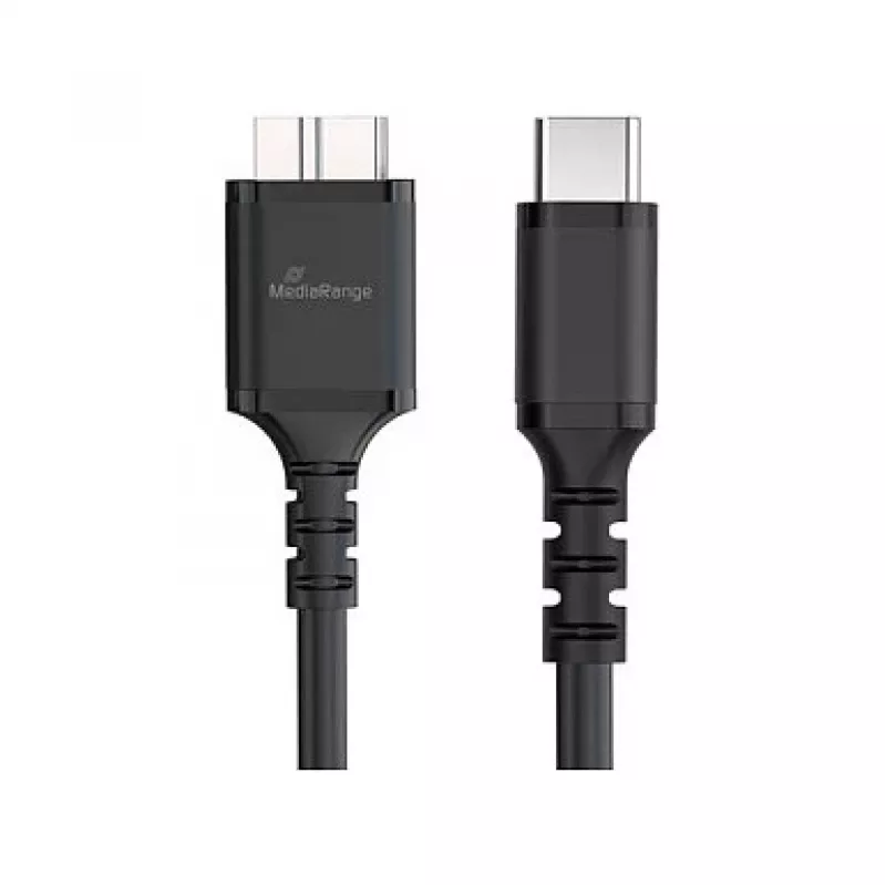 USB-kaapeli MediaRange MRCS257 0,5 m — Micro-USB B - USB-C, USB 3.2 Gen 1 (5 Gbit/s), musta