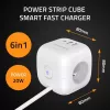 Power Cube QOLTEC 52547 jakotukki 3×AC-pistorasia, 2×USB-A, 1×USB-C PD 20W