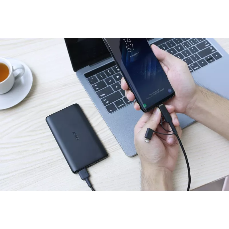 AUKEY CB-BAL5 3-in-1 punottu kaapeli, Micro USB / USB-C / Lightning, 1,2 m, musta