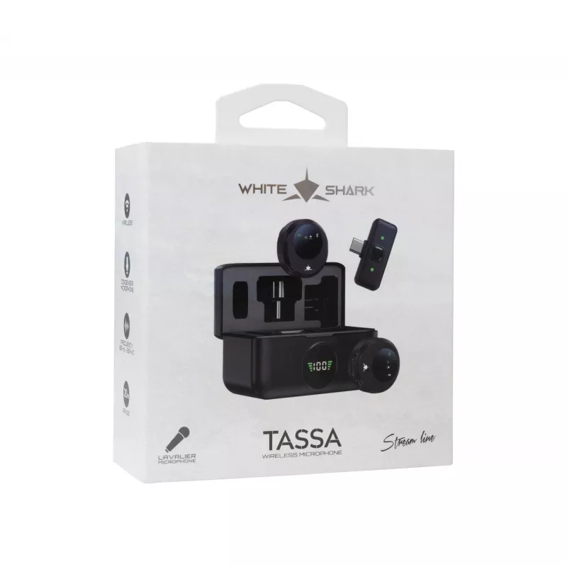 White Shark DSM-06 Tassa langaton Lavalier-mikrofoni, USB-C, musta