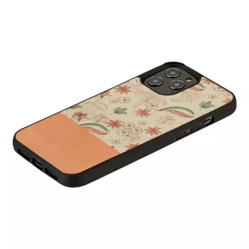 man and wood -suojakotelo iPhone 12 Pro Max – pinkki kukka mustalla