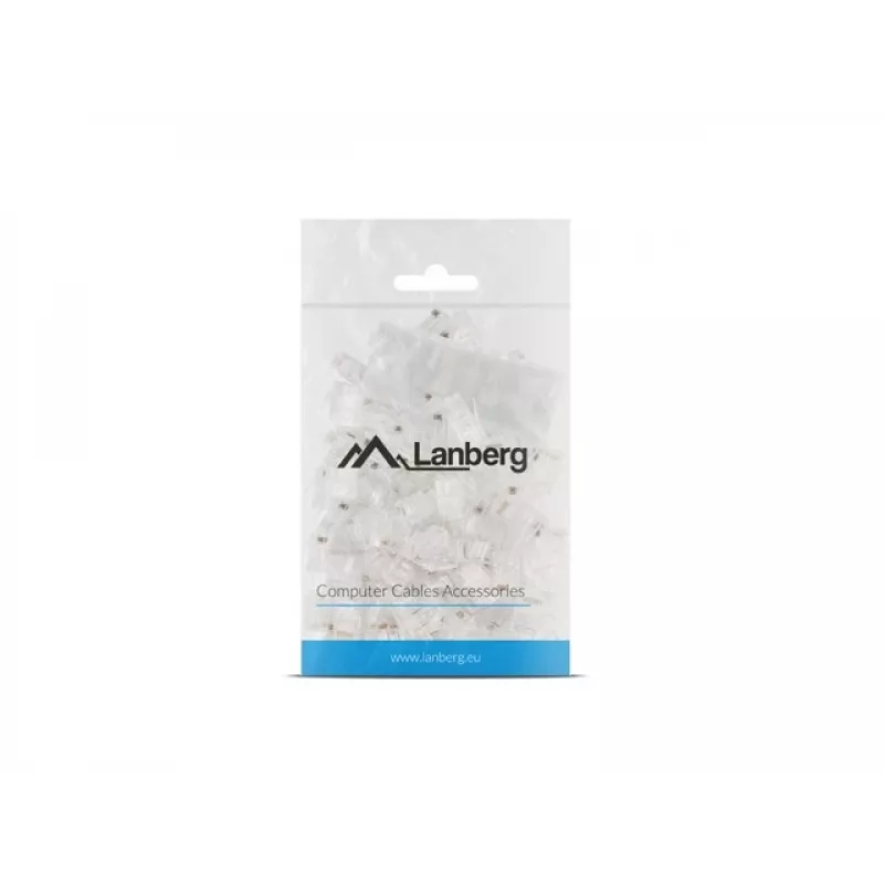 LANBERG RJ-45-liitin PLU-6000 Cat6 U/UTP -kaapelille, läpinäkyvä/valkoinen, 100 kpl:n pakkaus