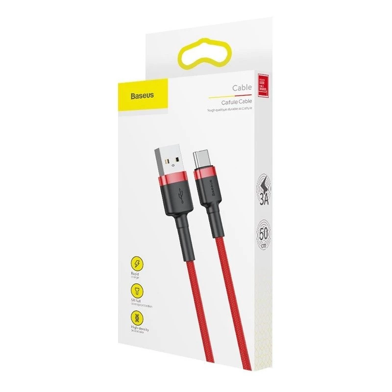 USB 2.0 A - USB-C -kaapeli Baseus CATKLF-B09 1m QC3.0 nailonpunos punainen, pikalataus ja datan synkronointi