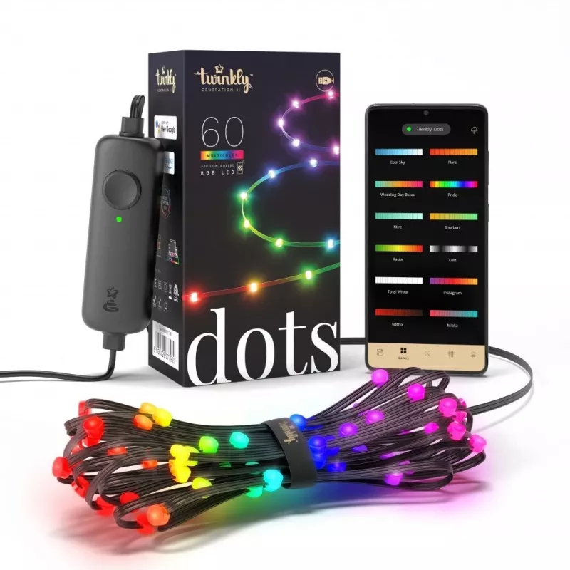 Twinkly Dots 60 RGB USB älyvalot, 3 m, musta