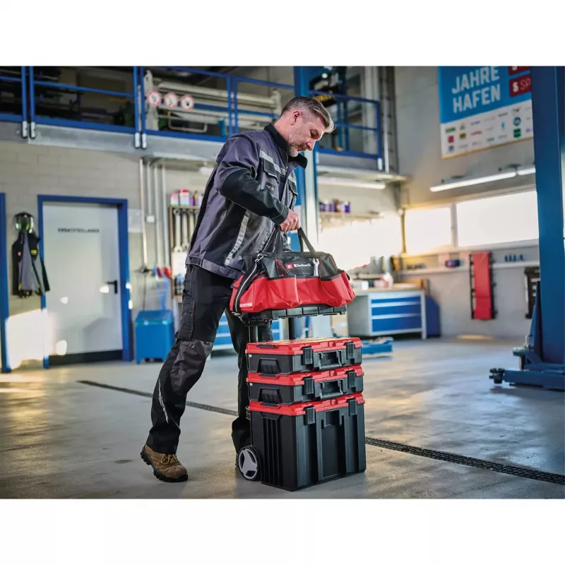 Einhell 4540036 E-Case Bag järjestelmätyökalulaukku, polyesteri, 30 kg kuormitus, musta/punainen
