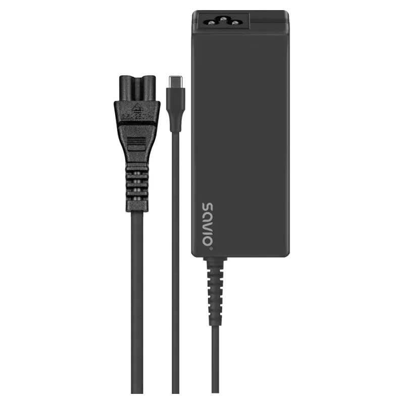 SAVIO ZA-01 -sisäkäyttöinen AC-laturi, 65W USB‑C PD 3.0, 100–240V tulo, yksi liitäntä, musta