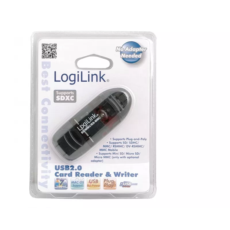 Kortinlukija LOGILINK CR0007 USB 2.0 SD/MMC, musta, jopa 480 Mbit/s
