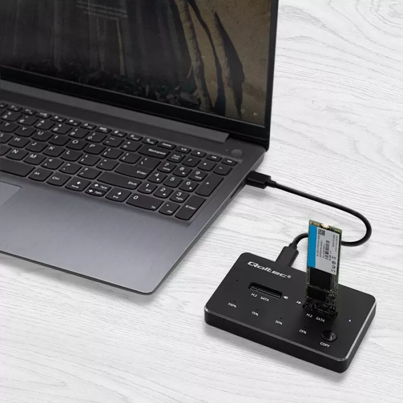 Qoltec 50310 -telakointiasema 2x SSD M.2 SATA NGFF USB Type-C