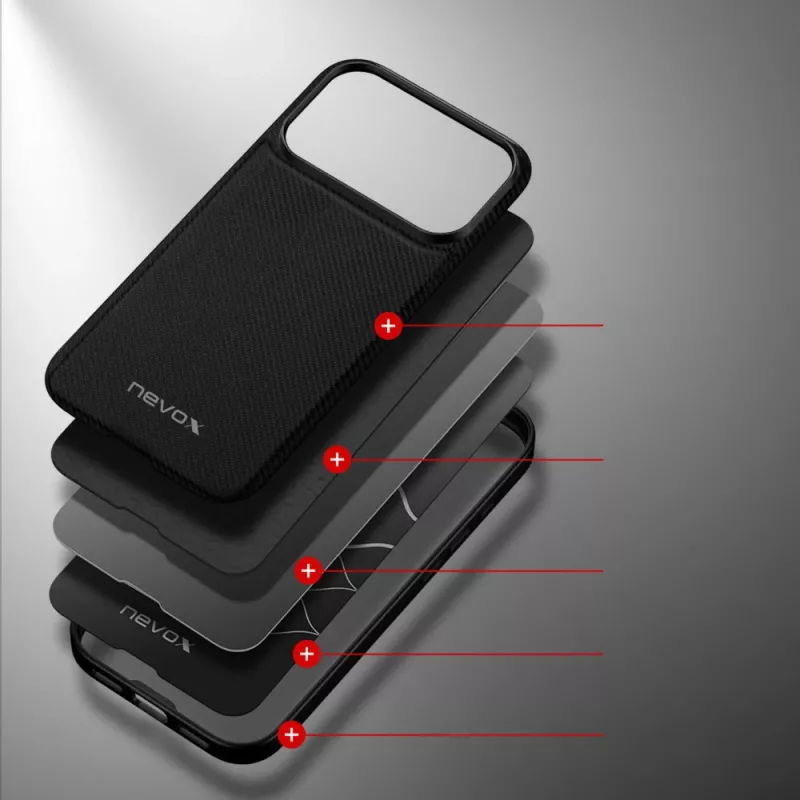 Nevox StyleShell NYLO 2528 suojakuori iPhone 17 Prolle, musta