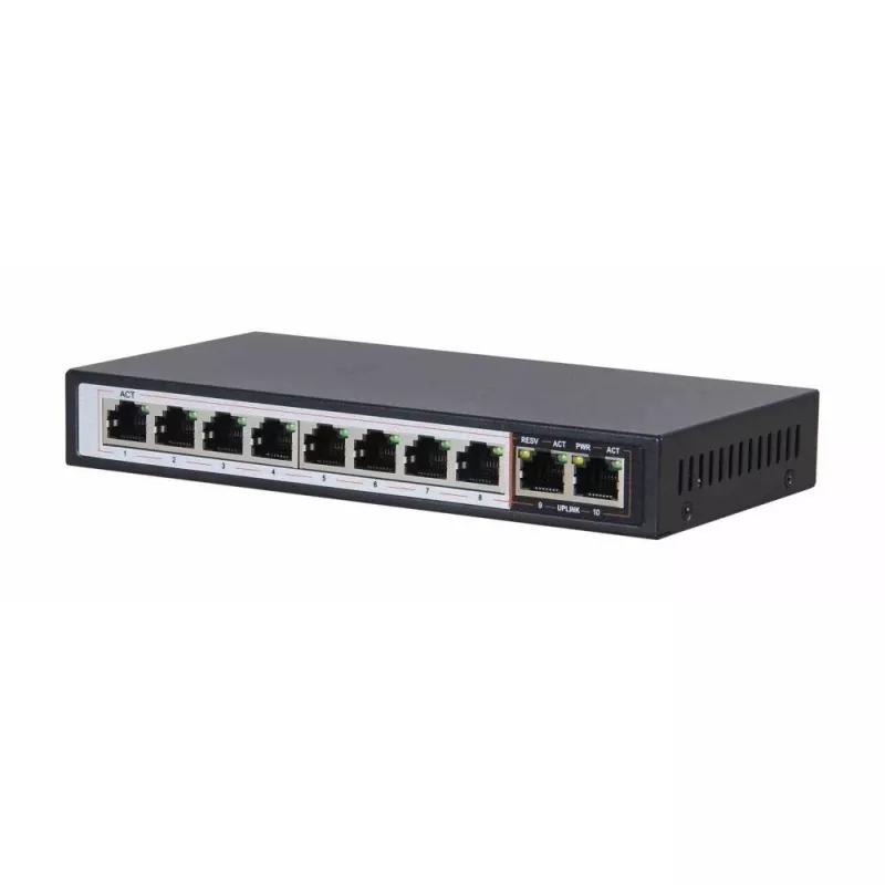 Extralink PoE-kytkin CERES 8x 100Mb/s PoE/PoE+, 2x RJ45 uplink 100Mb/s, 96W
