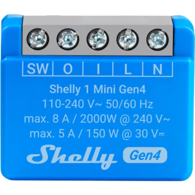 Kompakti älyrelemoduuli Shelly 1 Mini Gen4, 1P 8A, Wi‑Fi/Matter/Zigbee/Bluetooth, 110–240 V (2 kpl)