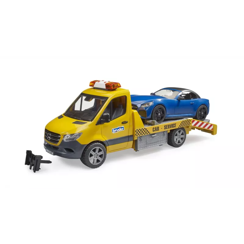 Bruder MB Sprinter autonkuljetusauto valo- ja äänimoduulilla, oranssi/sininen, sisältää roadsterin