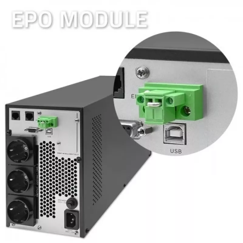 Qoltec 52281 UPS (keskeytymätön virransyöttö) kaksoismuunnos (Online) 2 kVA 2000 W 3 AC-lähtöä