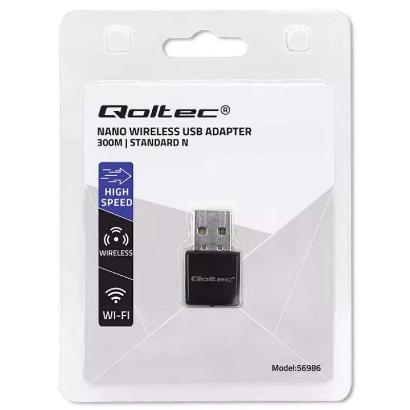 Wi‑Fi-USB-sovitin QOLTEC NANO 56986 — Mini-N, USB 2.0, 802.11n