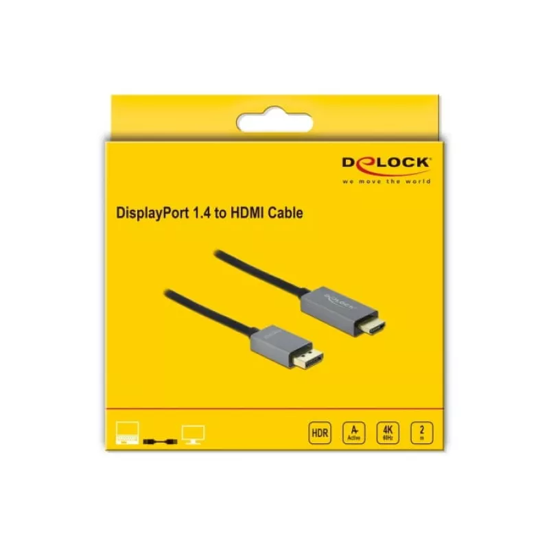 DisplayPort-HDMI-kaapeli DeLOCK aktiivinen 1.4 4K 60Hz 2m