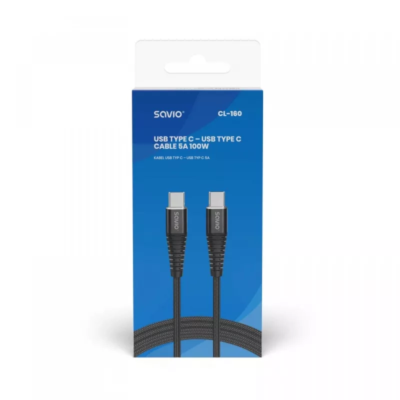 Savio CL-160 USB-kaapeli 2 m USB 2.0 USB C - USB C musta