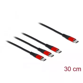 USB-latauskaapeli DeLOCK 3-in-1 USB Type-C 3 × USB Type-C 30 cm musta/punainen