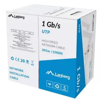 Lanberg LCU6-10CC-0305-S verkkokaapeli Cat6 U/UTP, 305 m, yksijohtiminen, CCA, 1 Gb/s, harmaa