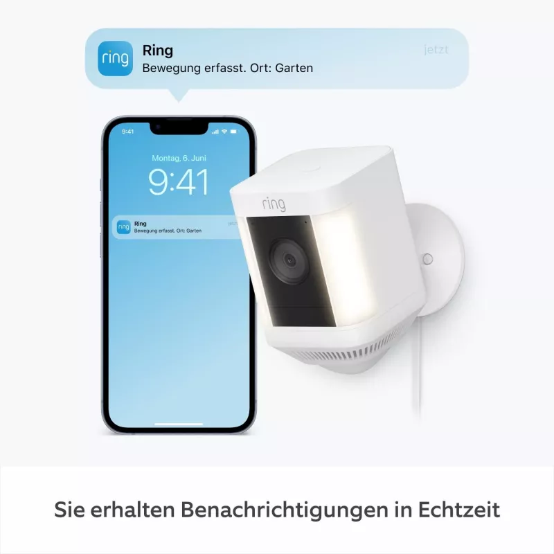Ring Spotlight Cam Plus Plug-In verkkovalvontakamera ulkokäyttöön