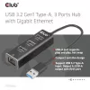 USB-keskitin CLUB3D USB 3.2 Gen1 Type-A 3 liitännällä ja gigabitin Ethernet