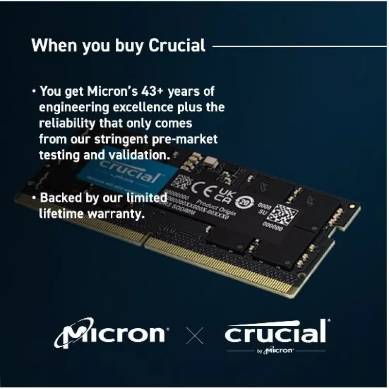 Crucial DDR5 48GB sarja 5600MHz CL46 On-die ECC SO-DIMM 262-PIN