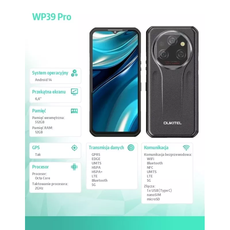 Älypuhelin Oukitel WP39 Pro 12/512 11000mAh harmaa