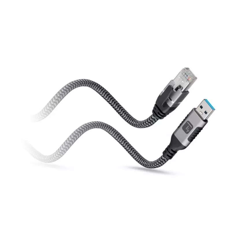 Techly ICOC U3A-RJ45-010 USB-A–Gigabit Ethernet -sovitinkaapeli, 1 m, musta/hopea