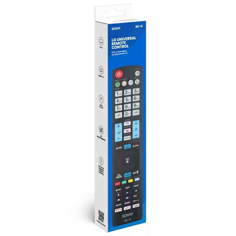 SAVIO RC-11 infrapunakaukosäädin LG TV:lle, musta, kantama 10 m, tukee 1 laitetta
