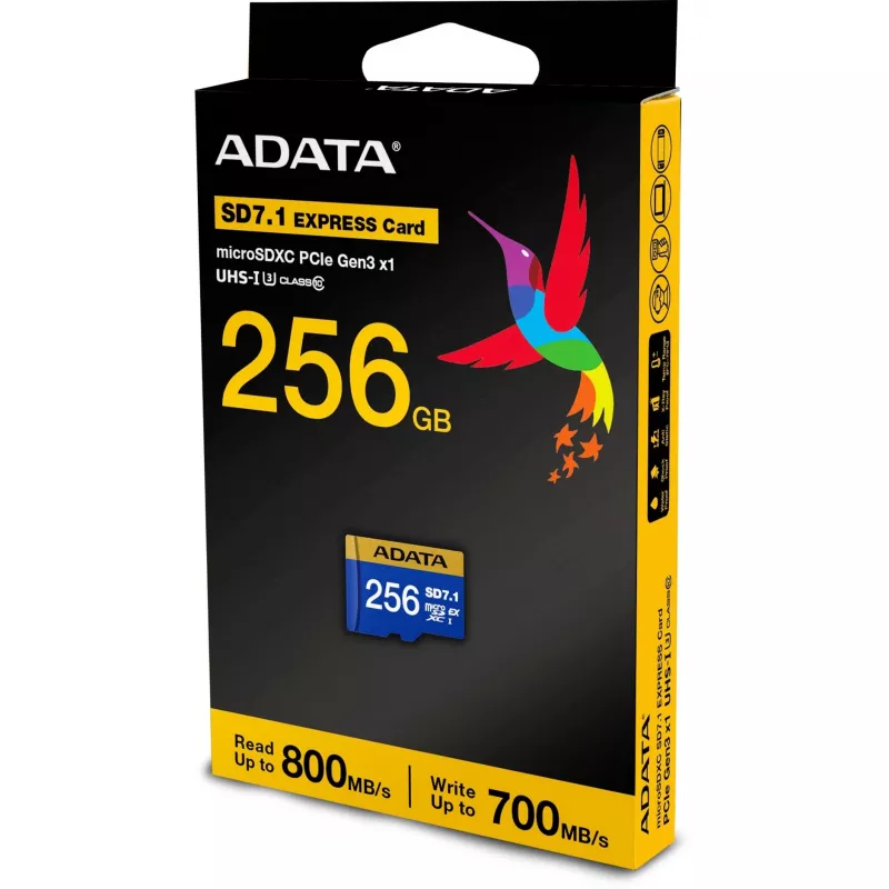 ADATA Premier Extreme microSDXC SD7.1 Express muistikortti 256GB, lukunopeus 800 MB/s, kirjoitusnopeus 700 MB/s, UD256GEX3L1-C