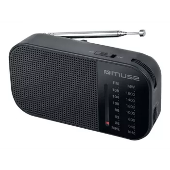 Kannettava radio Muse M-025 R — MW/UKW, musta, paristokäyttöinen, kompakti (32×130×70 mm)