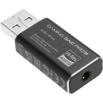 Sisäinen USB Type-A - 3,5 mm DAC-sovitin Sharkoon DAC Pro S — 2 V lähtö, musta, kompakti (42 × 17,3 × 9,7 mm)