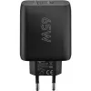 USB-C-pikalaturi, PD, GaN, 65 W (musta, 1x USB-C, 1x USB-A, Power Delivery)