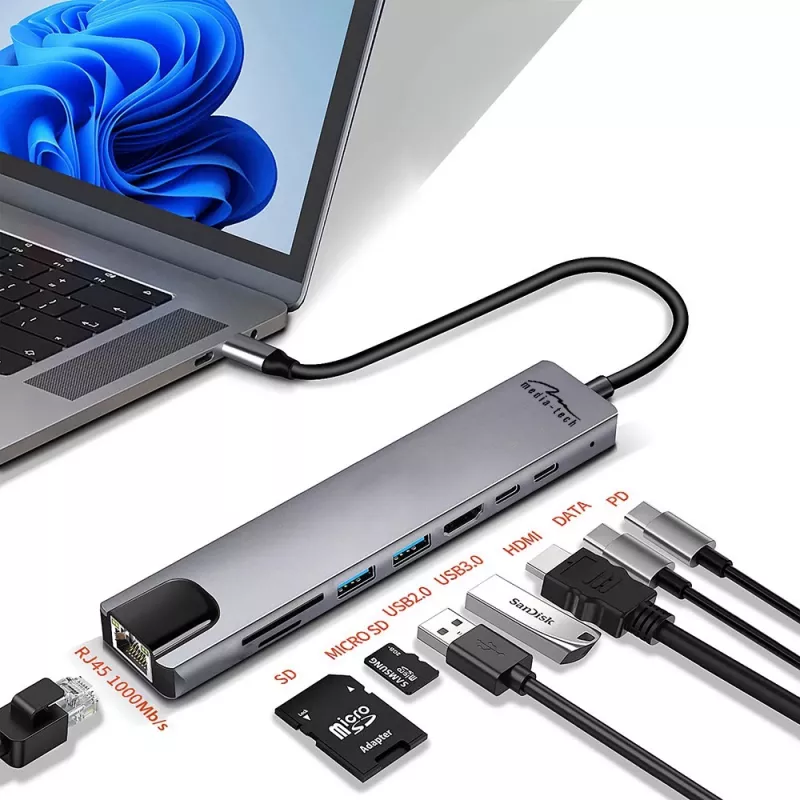 MEDIA-TECH USB-KESKITIN 8 IN 1 GIGA LAN HUB MT5046