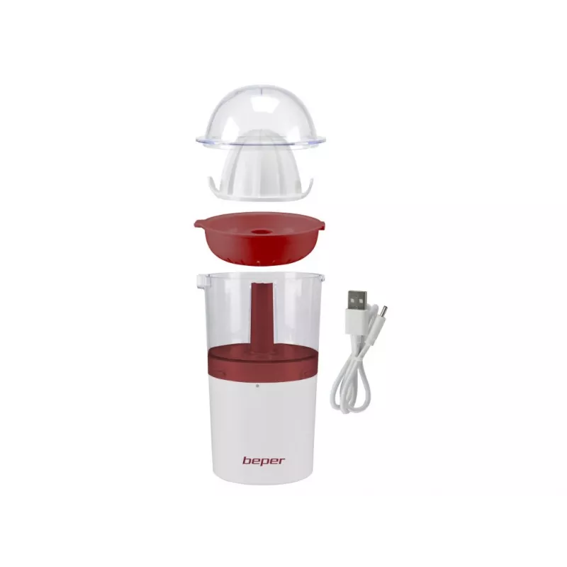 Beper P102EST100 USB-ladattava sitruspuristin, 250 ml, valkoinen/punainen