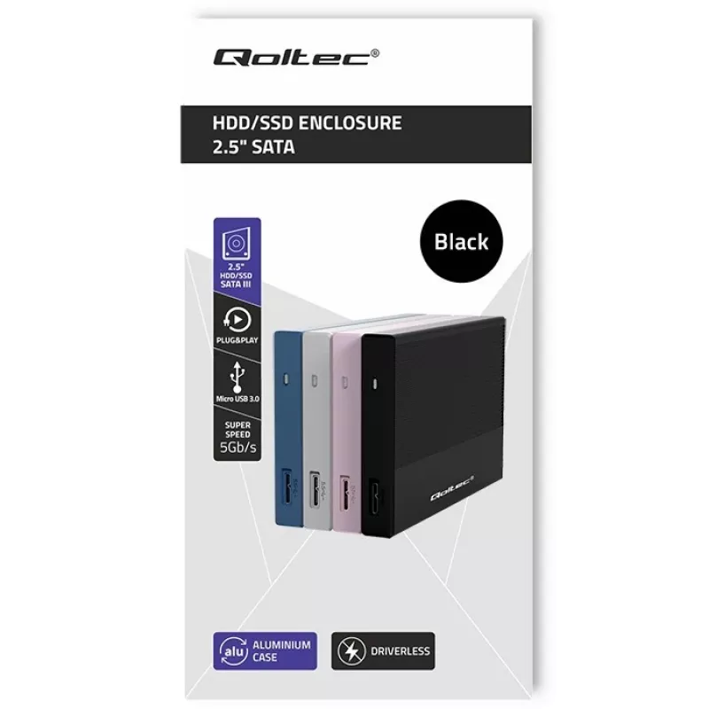 Kotelo 2,5 tuuman SATA-SSD/HDD:lle QOLTEC 52277 USB 3.0