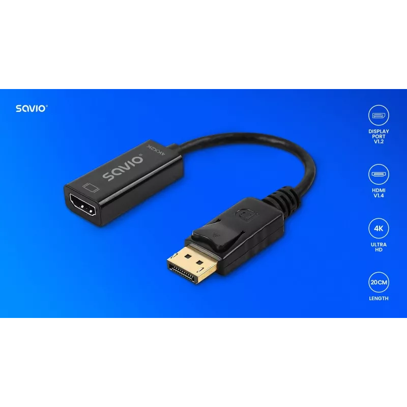 Adapteri Savio DisplayPort (M) v1.2 - HDMI A (F) v1.4, 4K, AK-62