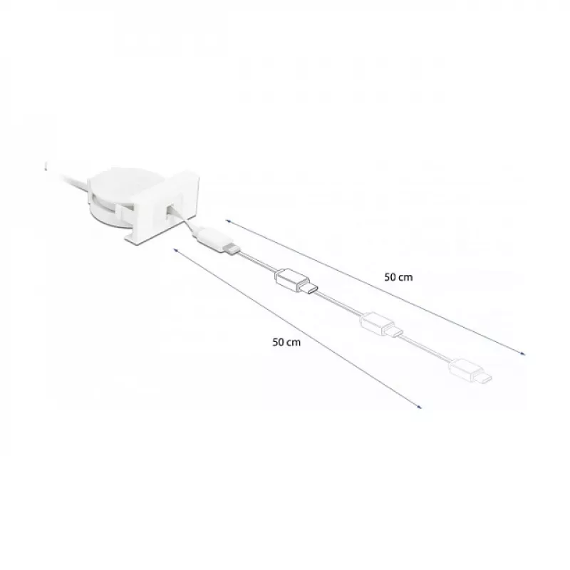 Kaapeli DeLOCK Easy 45 -moduuli USB 2.0 sisäänvedettävä kaapeli USB Type-A 8 Pin Lightning naaras valkoinen