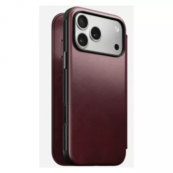 Nomad Modern Leather Folio -puhelinkotelo iPhone 17 Pro Max — nahka, TPU, PC, alumiini, burgundi, 16 cm (6,3
