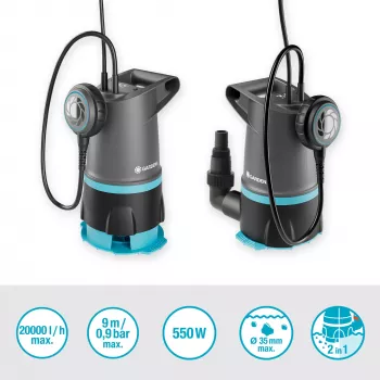 GARDENA 09018-47 uppopumppu — 550 W moottori veden poistoon ja siirtoon