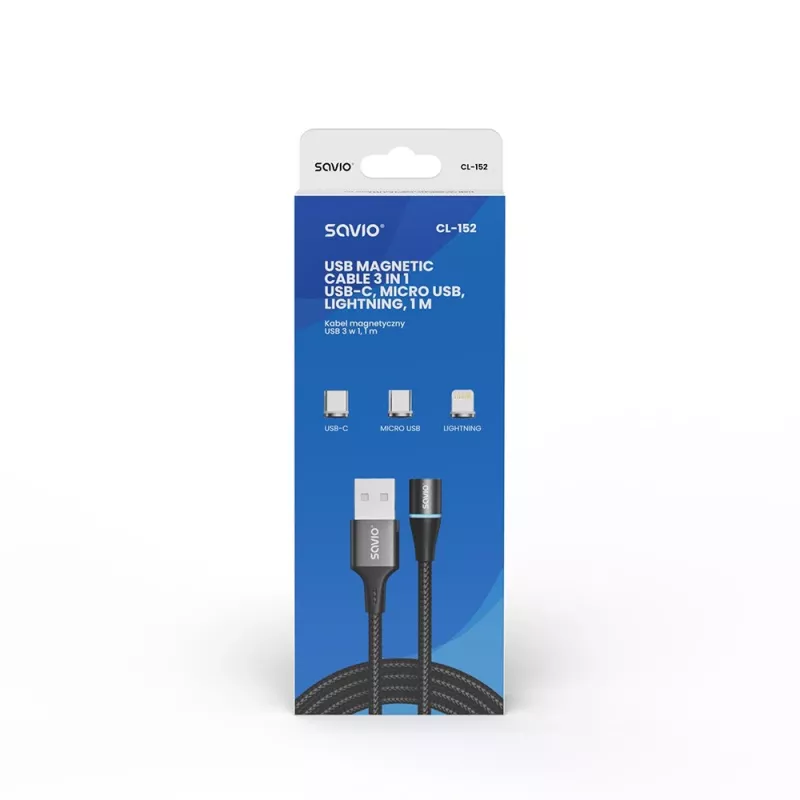 Savio CL-152 USB-kaapeli 1 m USB 2.0 USB C Micro USB A/Lightning musta
