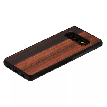 Man and wood -älypuhelinkotelo Samsung Galaxy S10:lle — eebenpuu musta, suojaava puinen takasivu ja iskunvaimennin