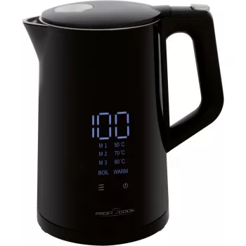 Vesikattila ProfiCook PCWKS1243 — 1,7 l, 2200 W, lämpötilan säätö 50–100 °C, musta